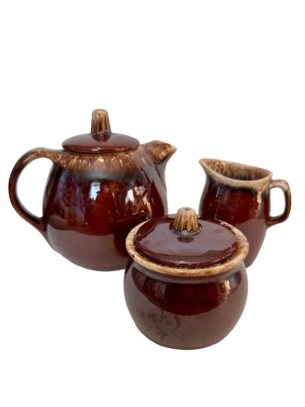 Vintage Hull Pottery Mirror Brown Tea Set - 3pcs